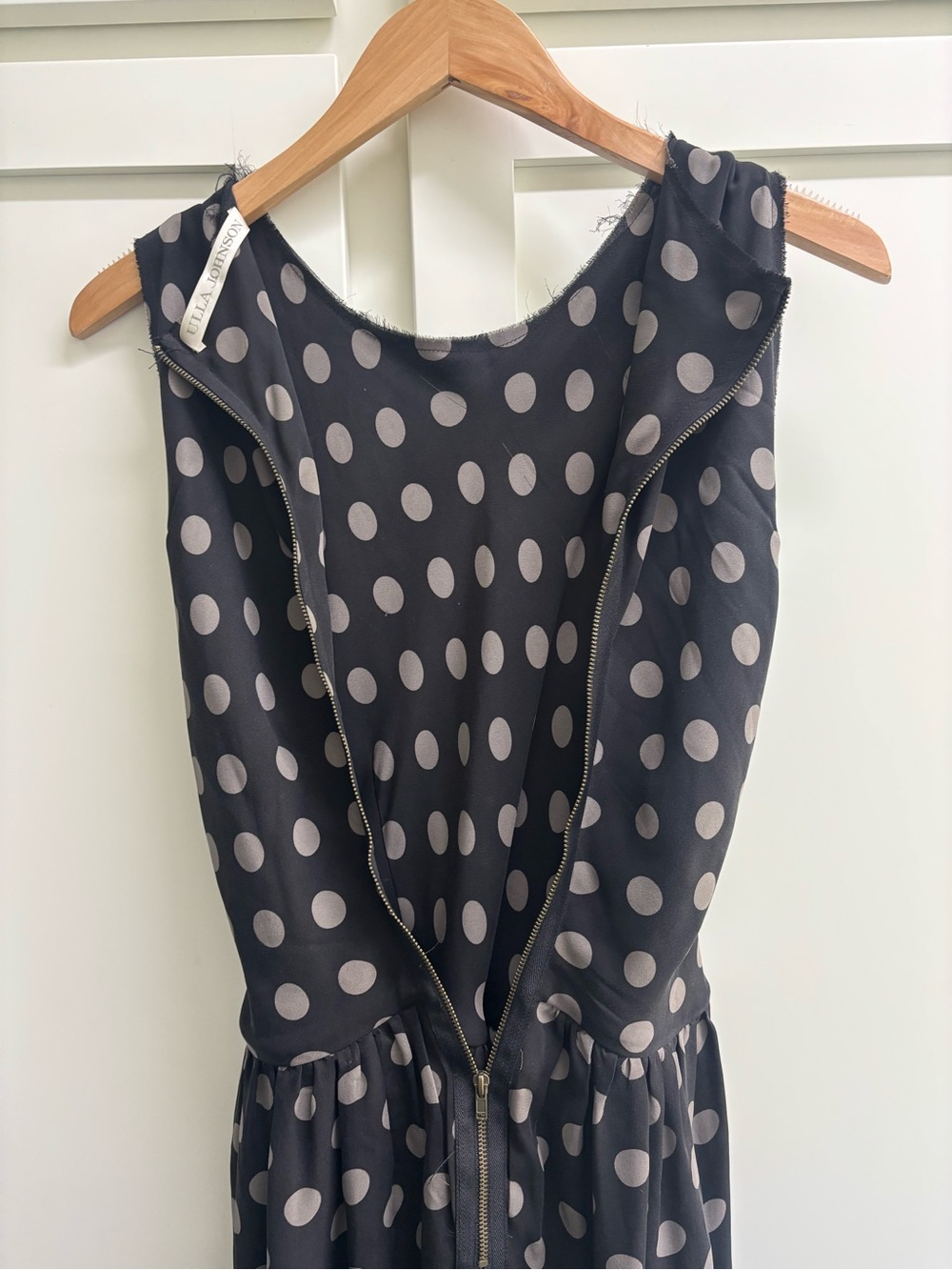 Ulla Johnson Silk Polka Dot Dress Black Beige Asymmetrical Midi size 2/4 w/ flaw - Picture 6 of 8